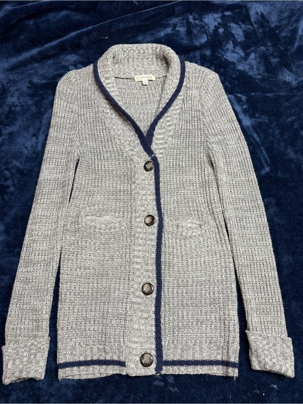 Poof Excellence Gray Cardigan with Navy Trim
